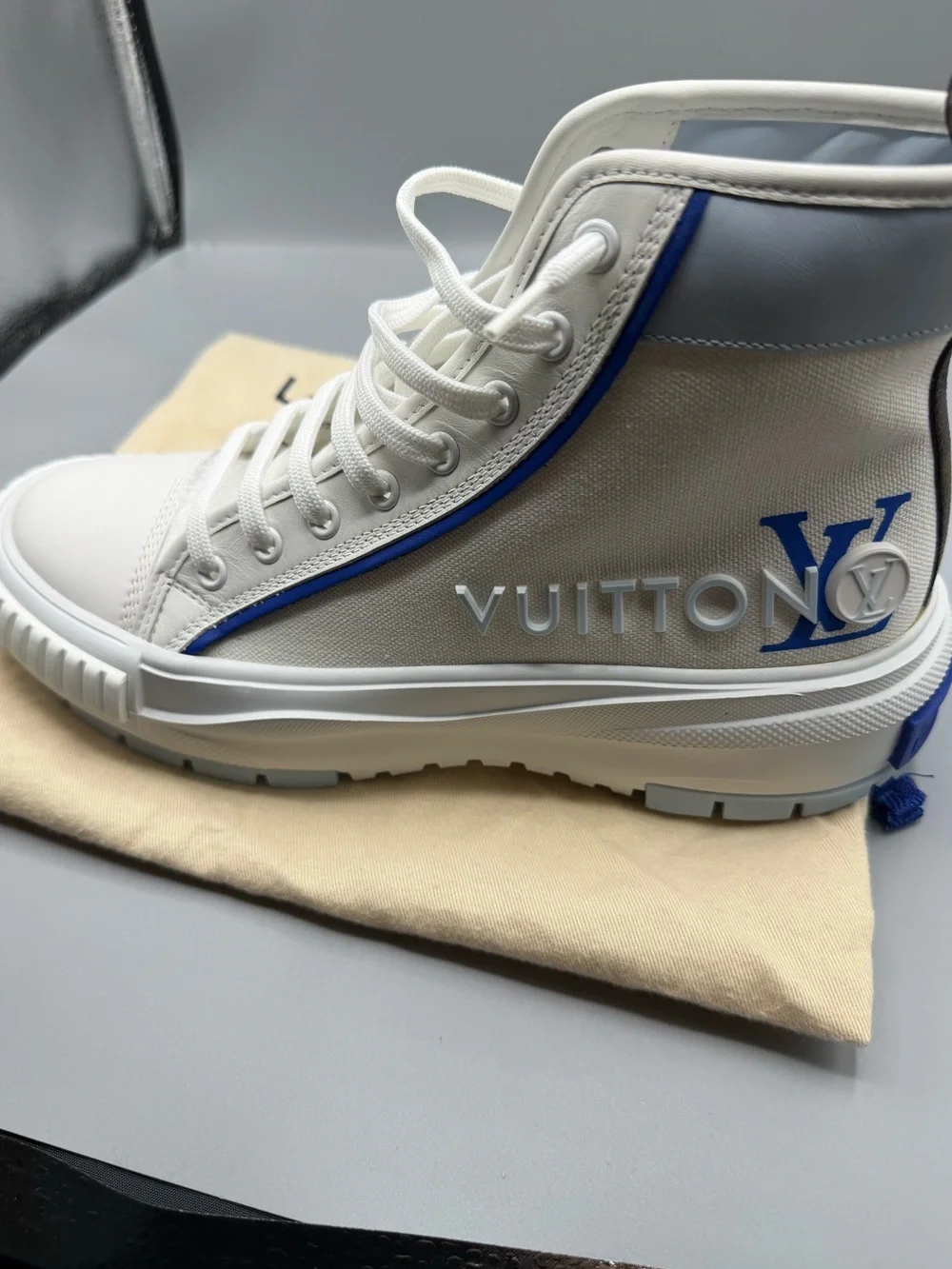 Louis Vuitton White & Blue Lace-Up High-Top